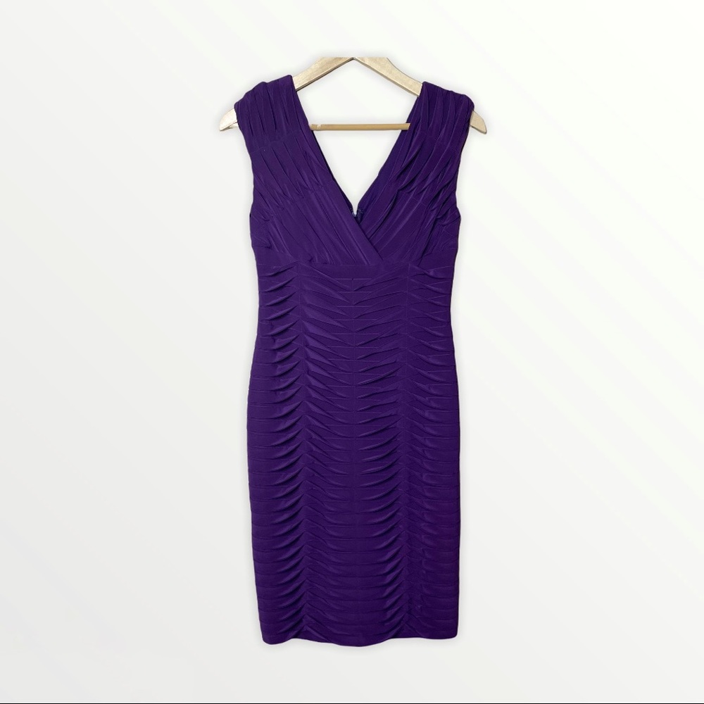 Adrianna Papell Purple Ruched Sleeveless Sheath Cocktail Fitted Dress